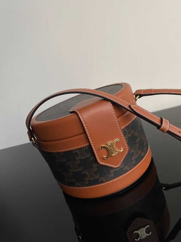 Replica Celine Tambour Triomphe Canvas Embroidery Box Bag Brown Messenger Bags